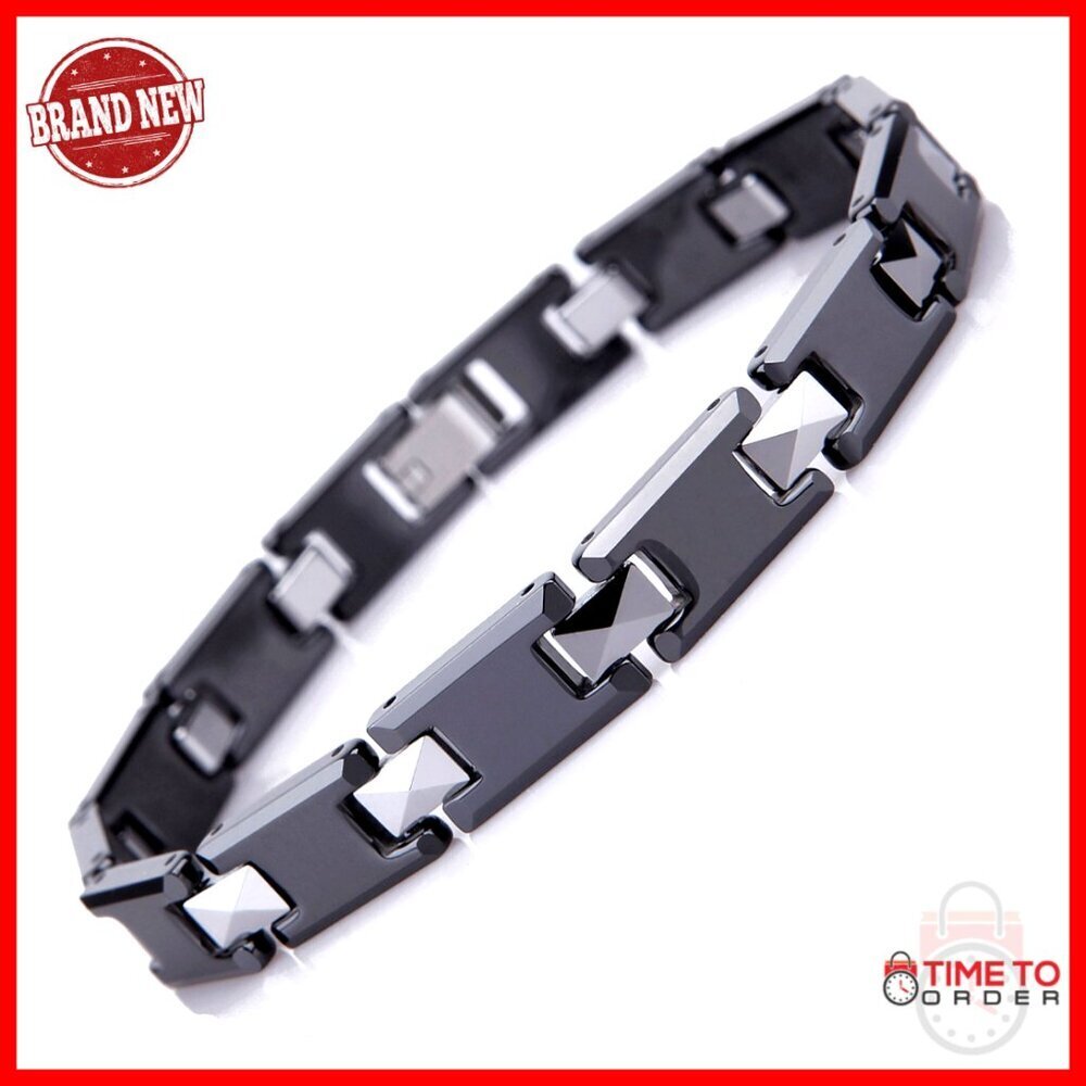 Men's Tungsten Ceramic Link Bracelet 8.66" Snap Lock Scratch Resistant